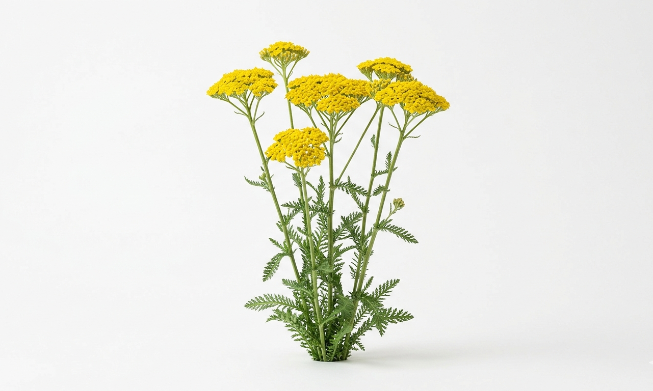 Ramilletes horizontales de Achillea Amarilla Nacional en color dorado vibrante con tallos verdes erguidos.