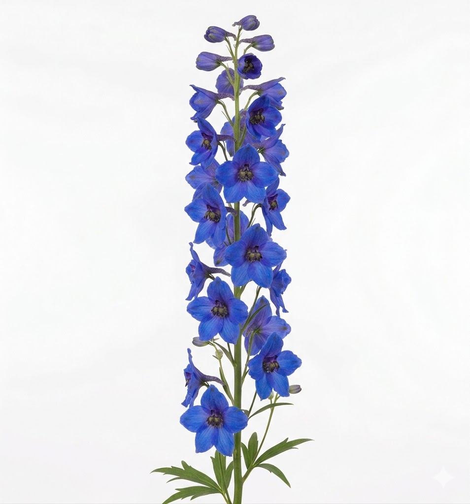 Delphinium de importación holandesa de tallo largo y espiga densa para eventos.