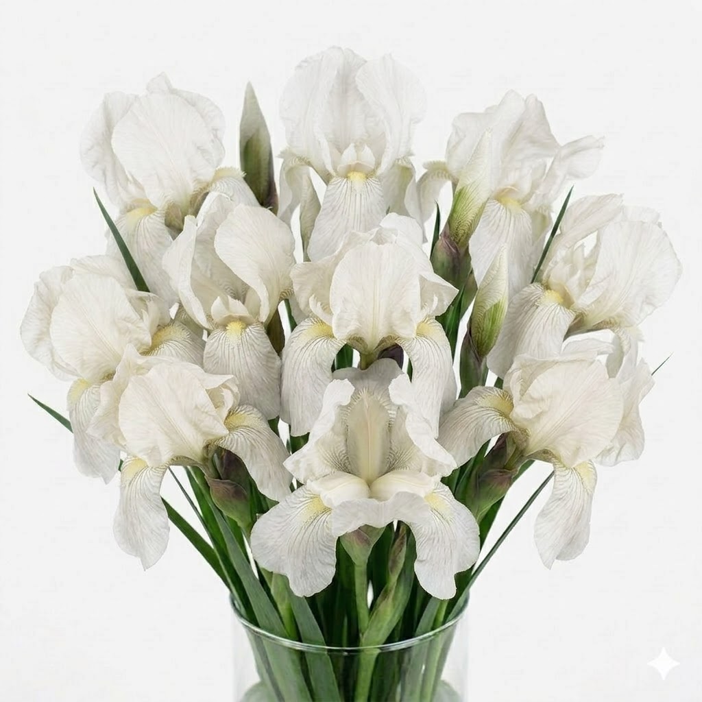 Ramo de flores Iris blancas de tallo largo para decoración de bodas y eventos.