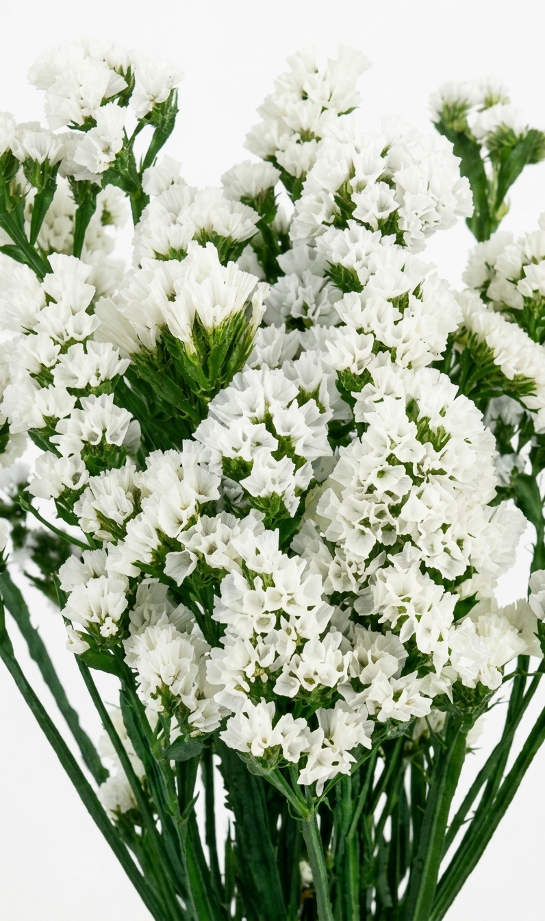 Statice sólido blanco nacional fresco para relleno de ramos y arreglos florales.