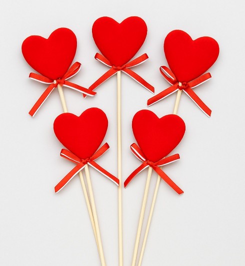 Pick decorativo en forma de corazón de terciopelo con lazo para floristería
