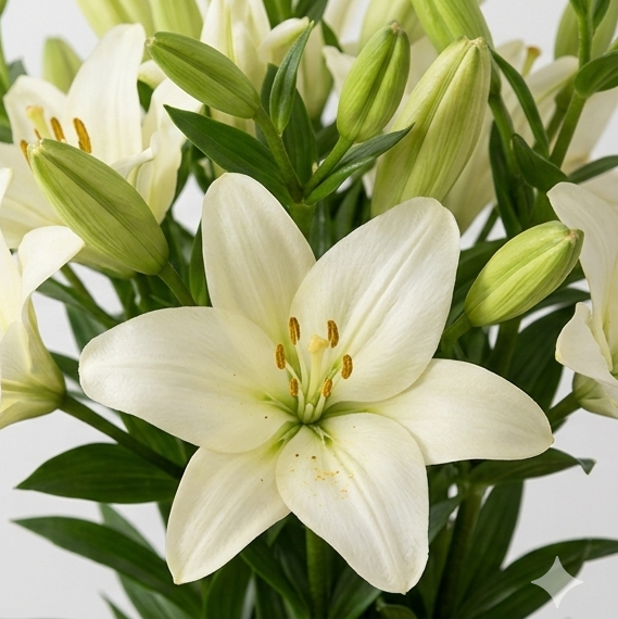 Flores de Lilium nacional en colores blanco, rosa, amarillo, rojo y naranja.