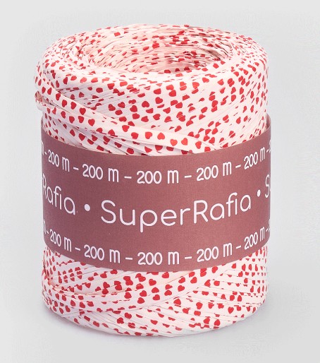 Cinta de rafia sintética decorada con corazones para ramos y regalos