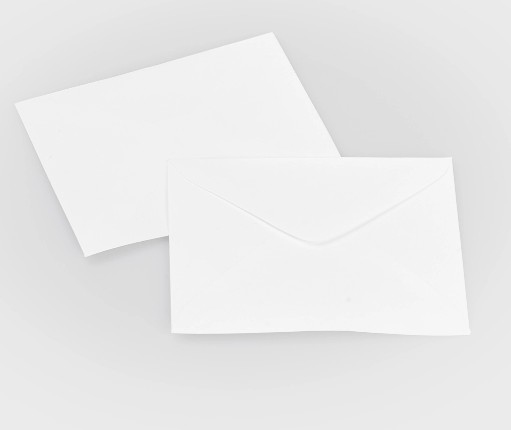 Tarjetas blancas de 9x6 cm y sobres de 11,5x8 cm para mensajes de floristería