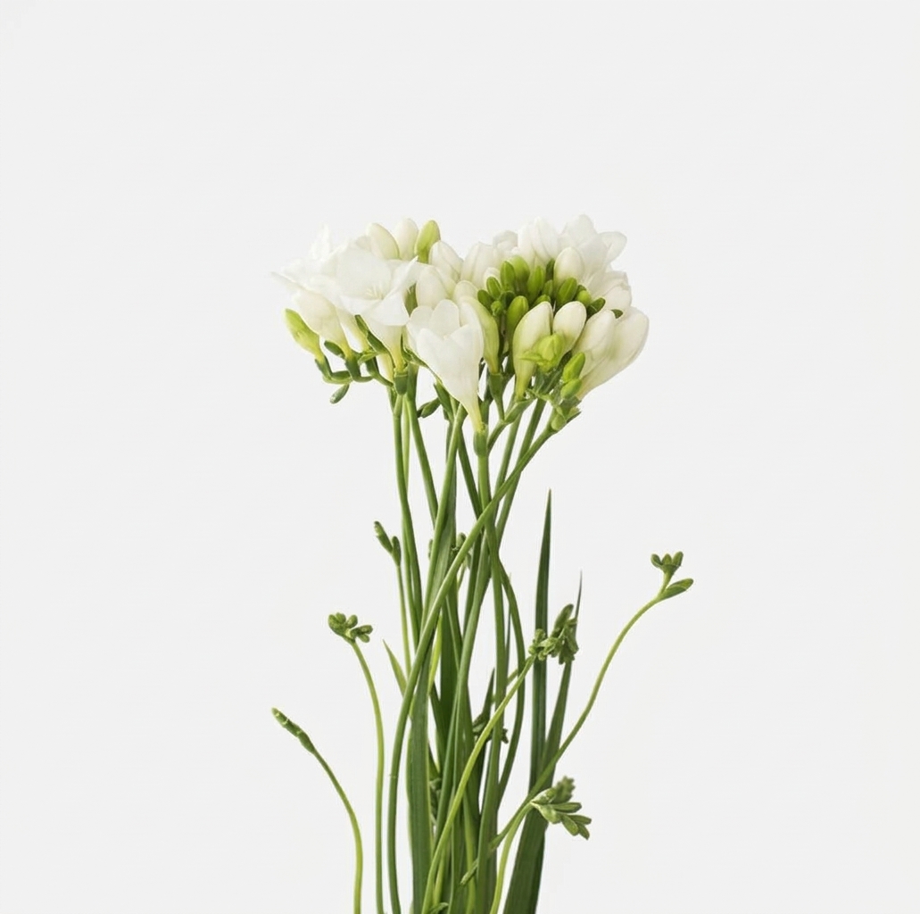 Freesia nacional blanca fresca con aroma para ramos nupciales y arreglos florales profesionales.